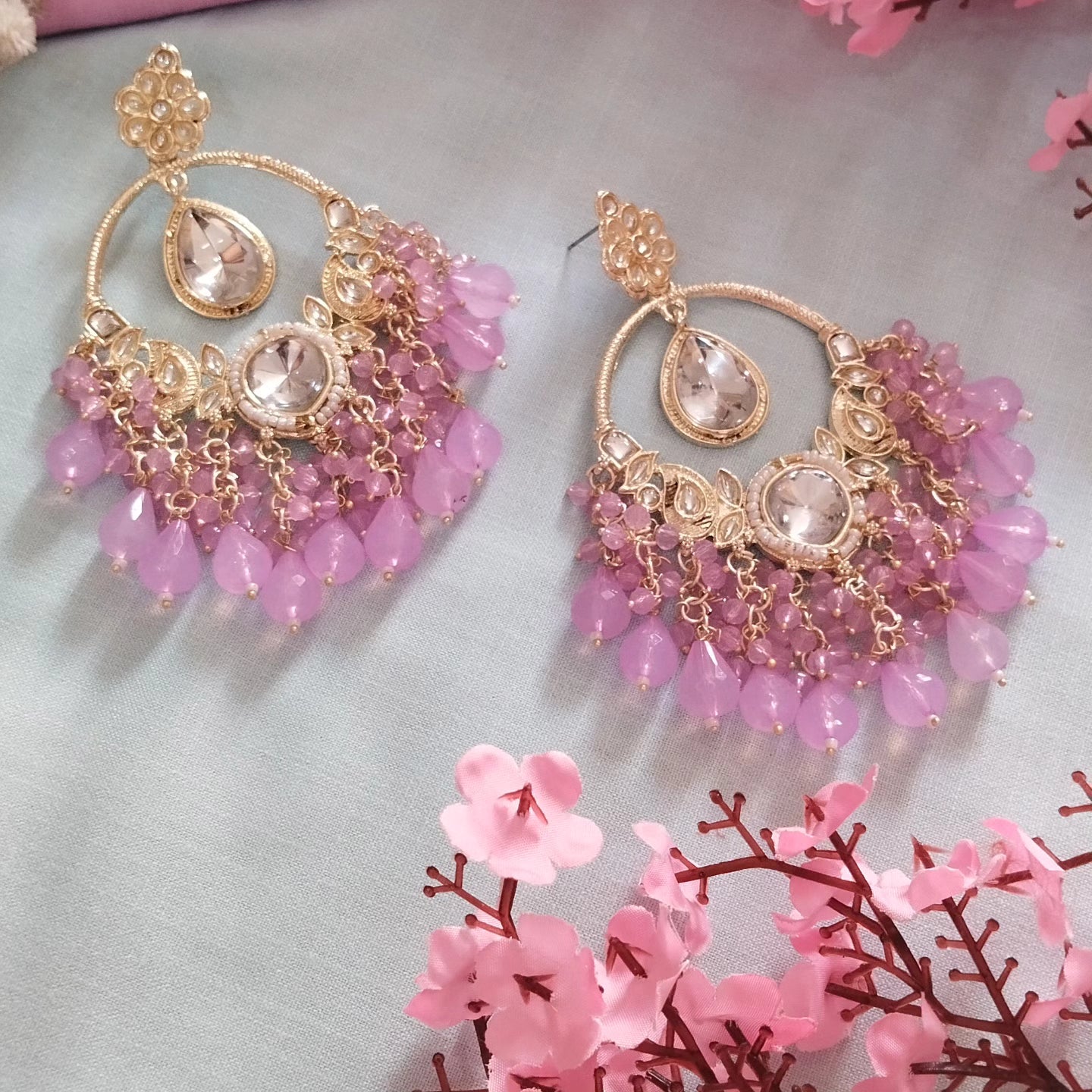Juhi Chandbali Earrings - Pink