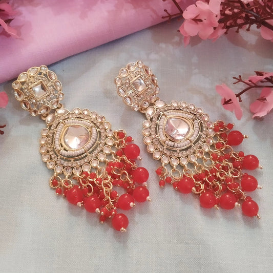 Amanat Pearl Chandbali Earrings - Red
