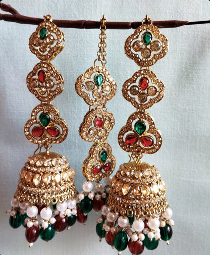 Ruchika Premium Kaanchain Jhumka with Maangteeka - Multi