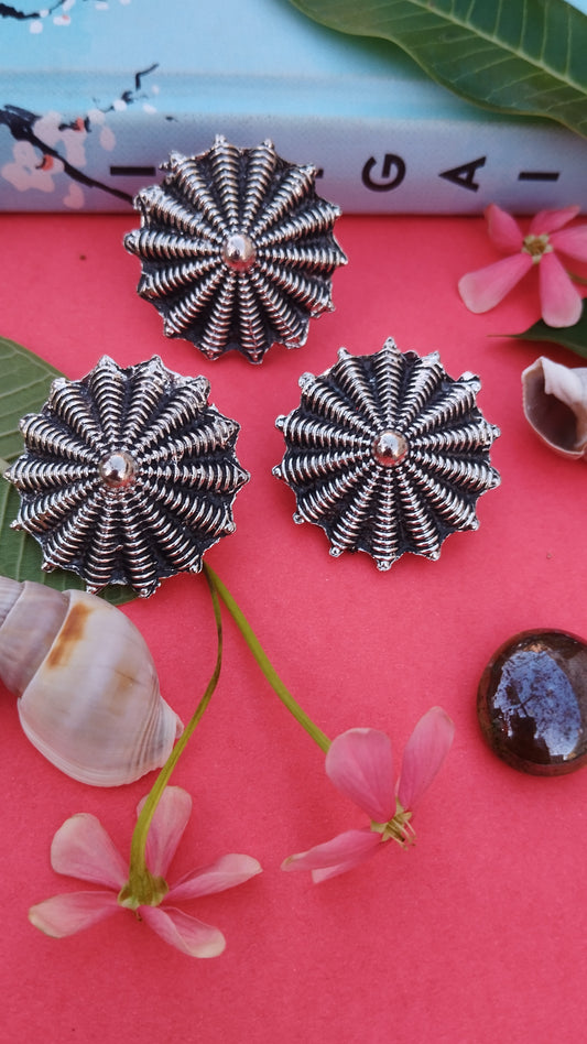 Oxidised Mahi Stud Earrings with Ring Set