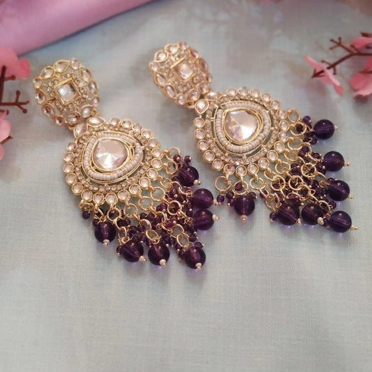 Amanat Pearl Chandbali Earrings - Purple