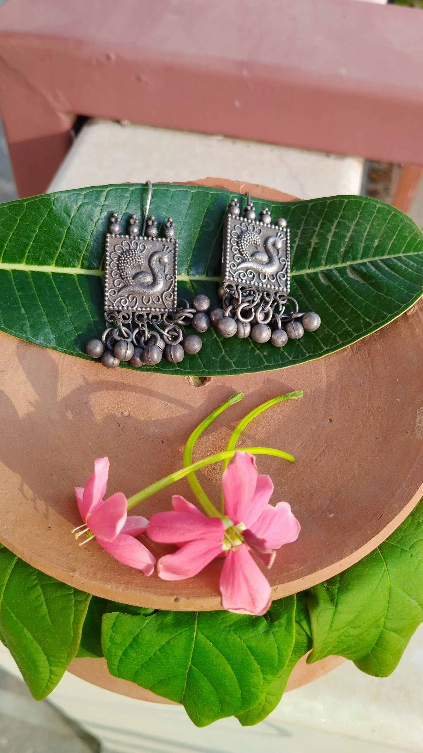 Oxidised Peacock Designed Hooks Earrings