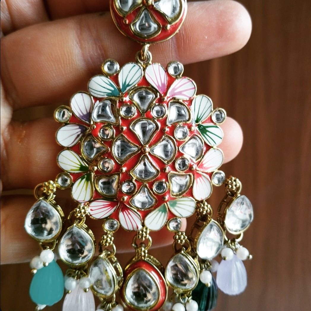 Prisha Meenakari Chandbali Earrings - Multi